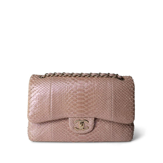 Iridescent Light Pink Python Classic Flap Jumbo LGHW