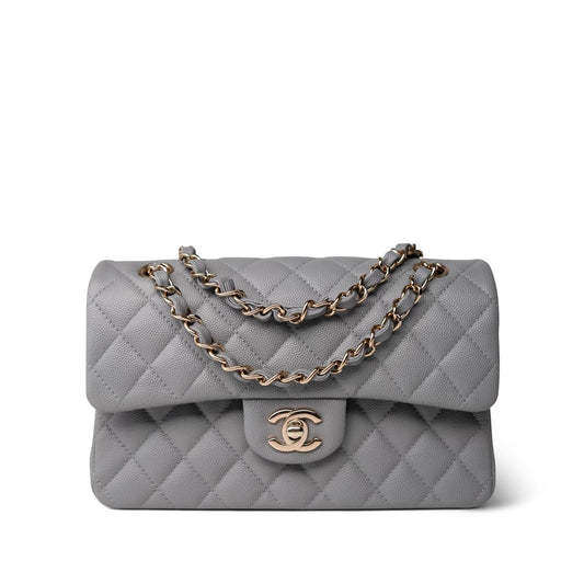 20c Grey Caviar Quilted Classic Flap Small Light Gold Hardware