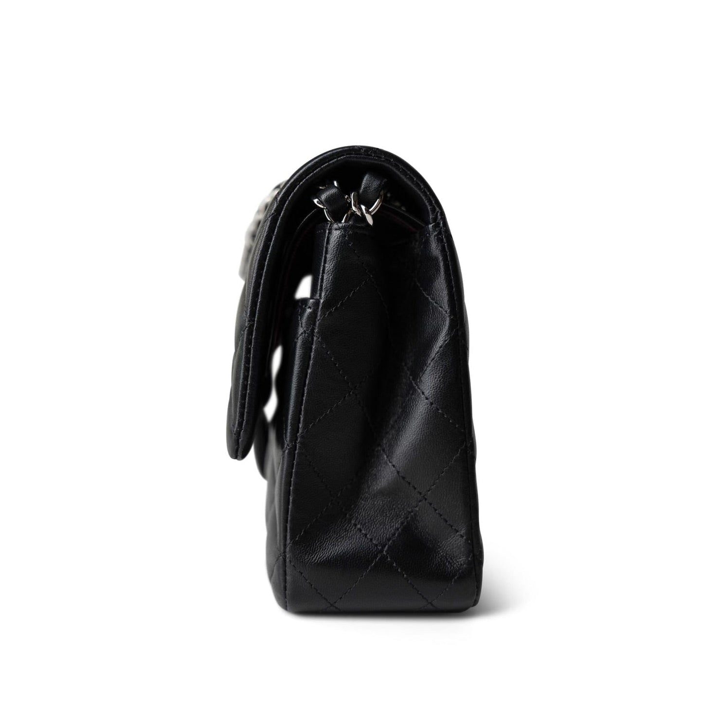 Black Lambskin Quilted Classic Flap Medium Silver Hardware