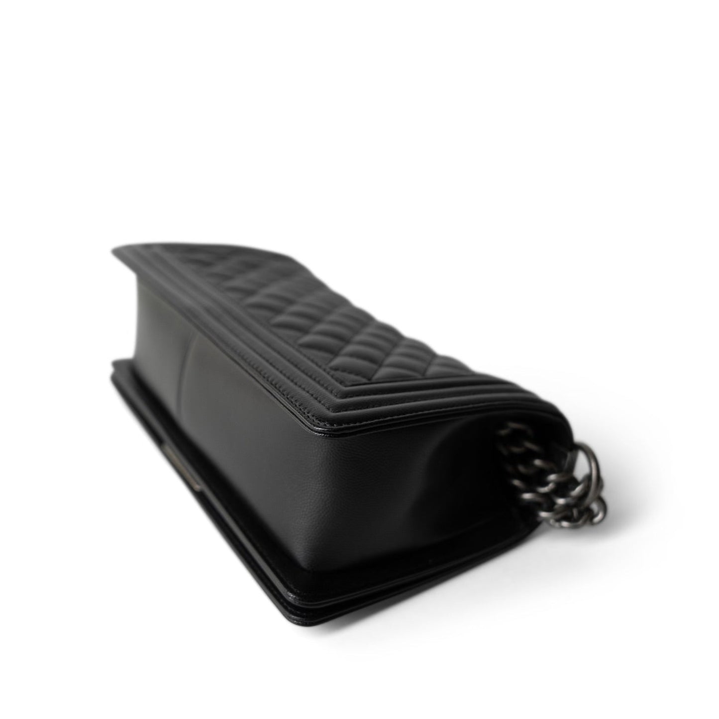 Black Caviar Quilted Boy Bag Old Medium Ruthenium Hardware