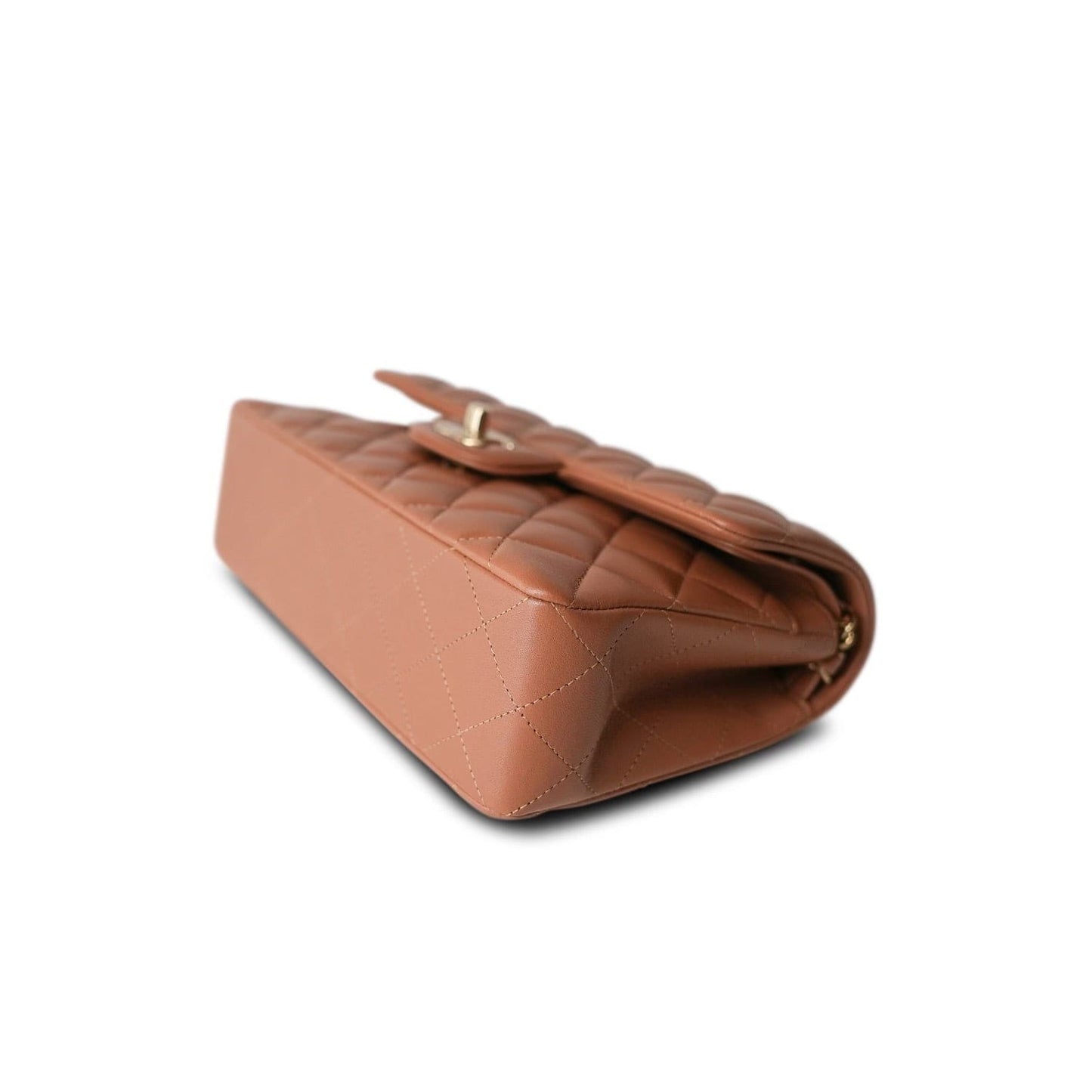 22S Caramel Lambskin Quilted Small Classic Flap Light Gold Hardware