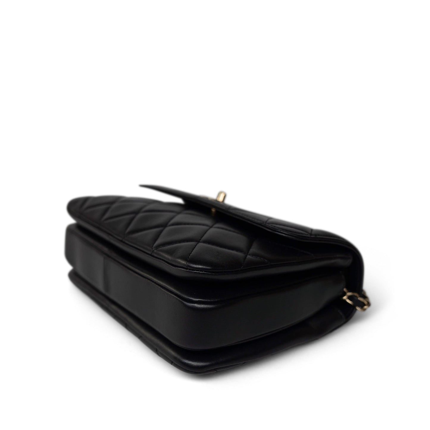 Black Lambskin Quilted Trendy CC Small Light Gold Hardware