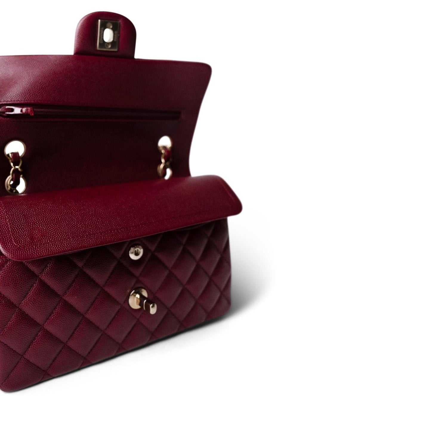 Wine/Burgundy Caviar Quilted Small Classic Double Flap LGHW