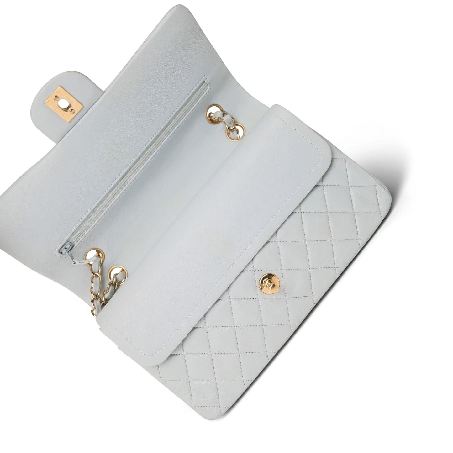 Vintage Light Blue Lambskin Quilted Medium Classic Flap Gold Hardware