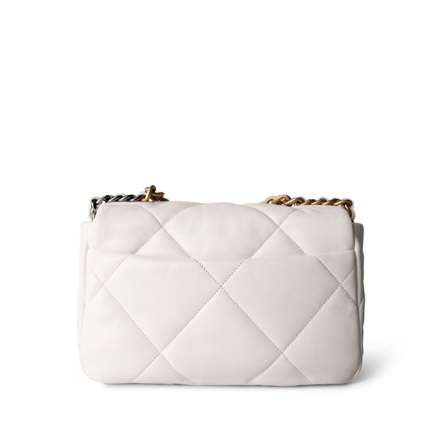 White Lambskin Quilted 19 Flap Small MHW