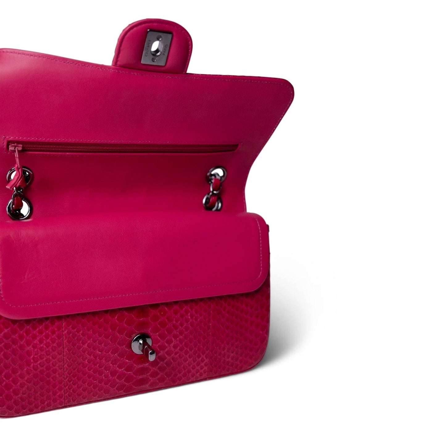 Dark Pink Python Medium Classic Double Flap