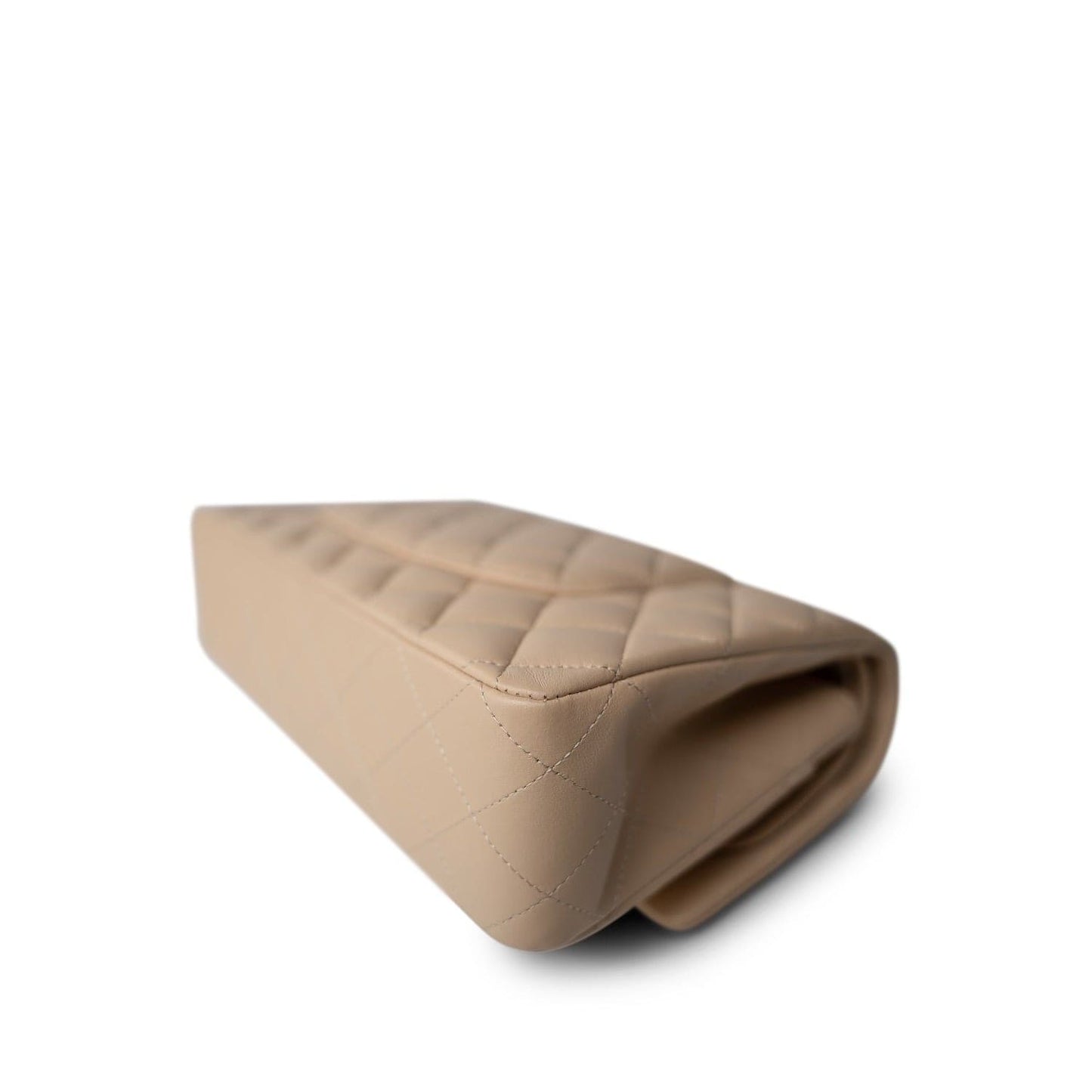 Beige Lambskin Quilted Classic Flap Medium Gold Hardware