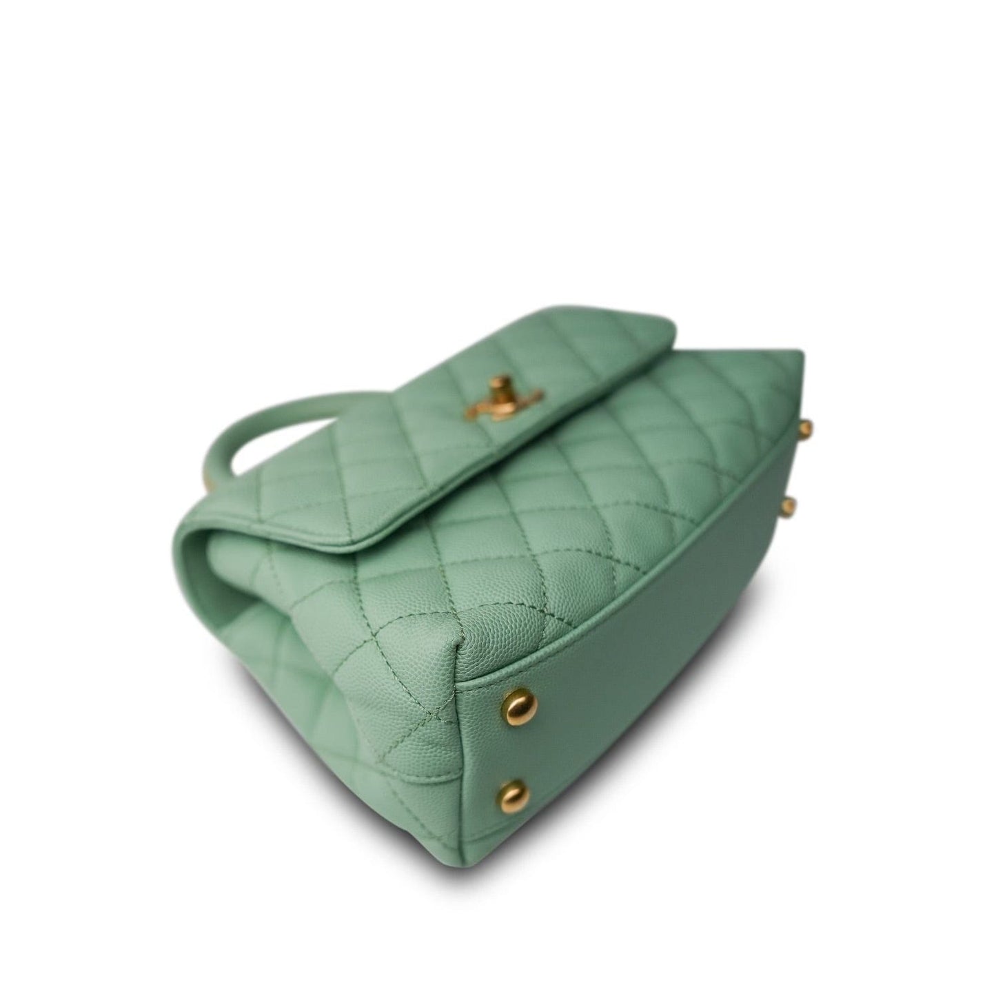 23P Light Green Caviar Quilted Coco Chain Handle Small Aged Gold Hardware