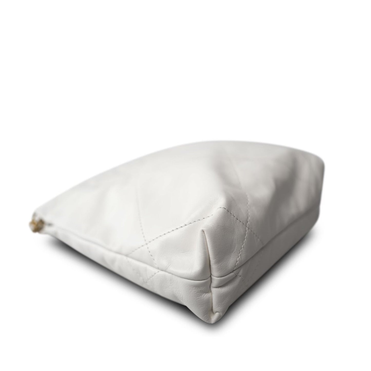 White Calfskin Quilted Mini 22 Bag Antique Gold Hardware