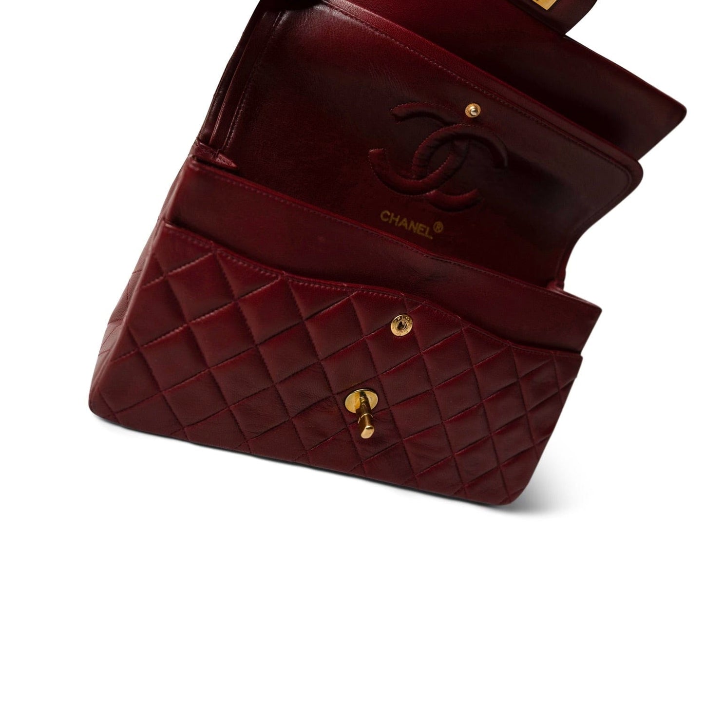 Burgundy / Wine Lambskin Quilted Classic Flap Medium Gold Hardware