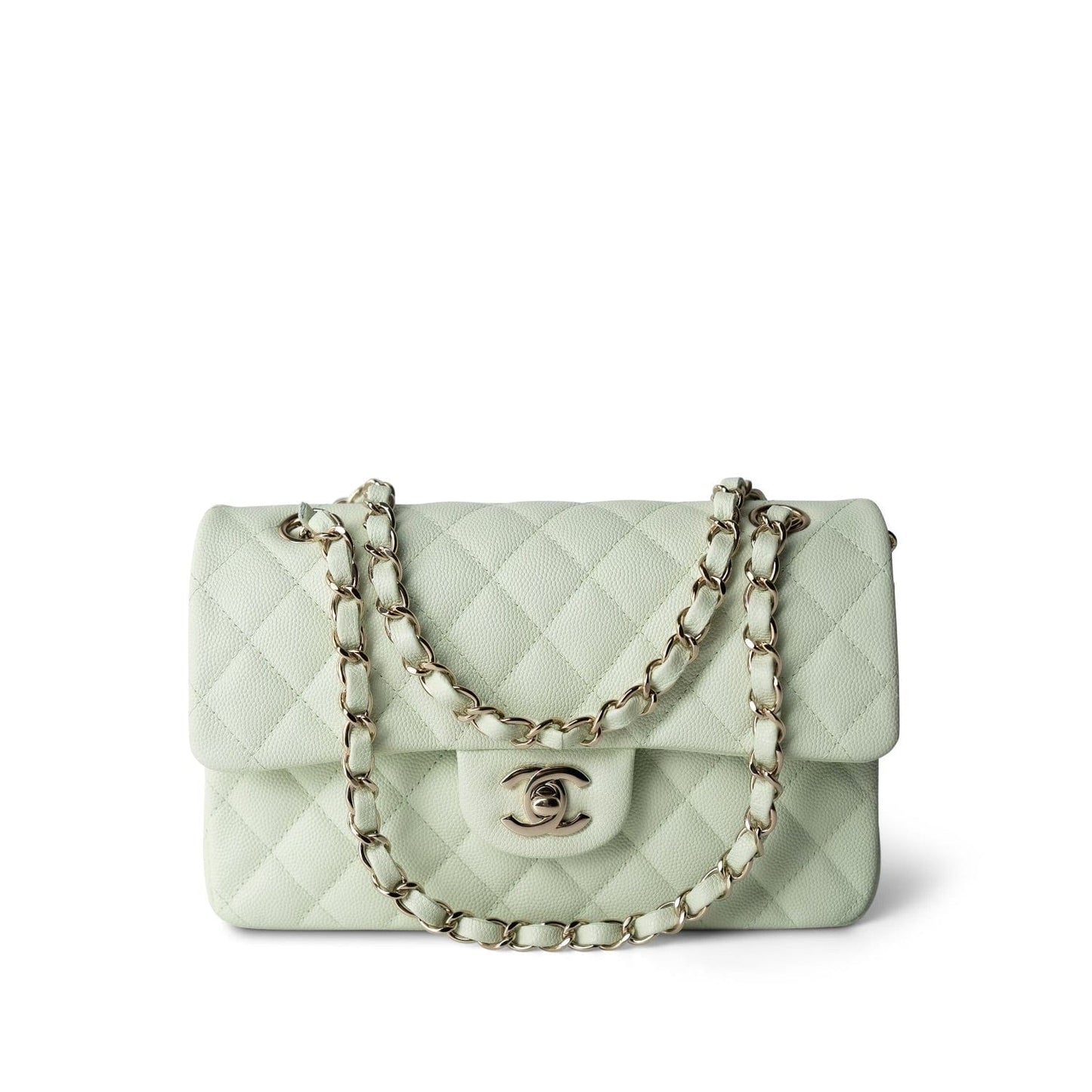 22C Light Green Caviar Quilted Classic Flap Small LGHW