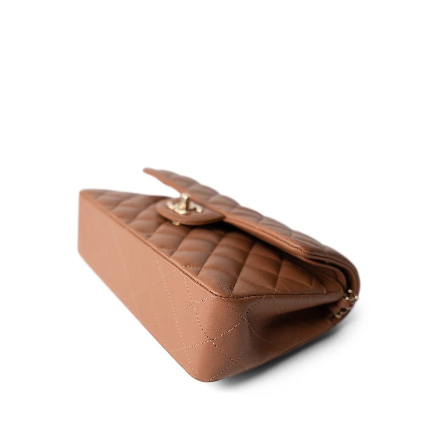 22S Caramel Lambskin Quilted Classic Flap Small Light Gold Hardware