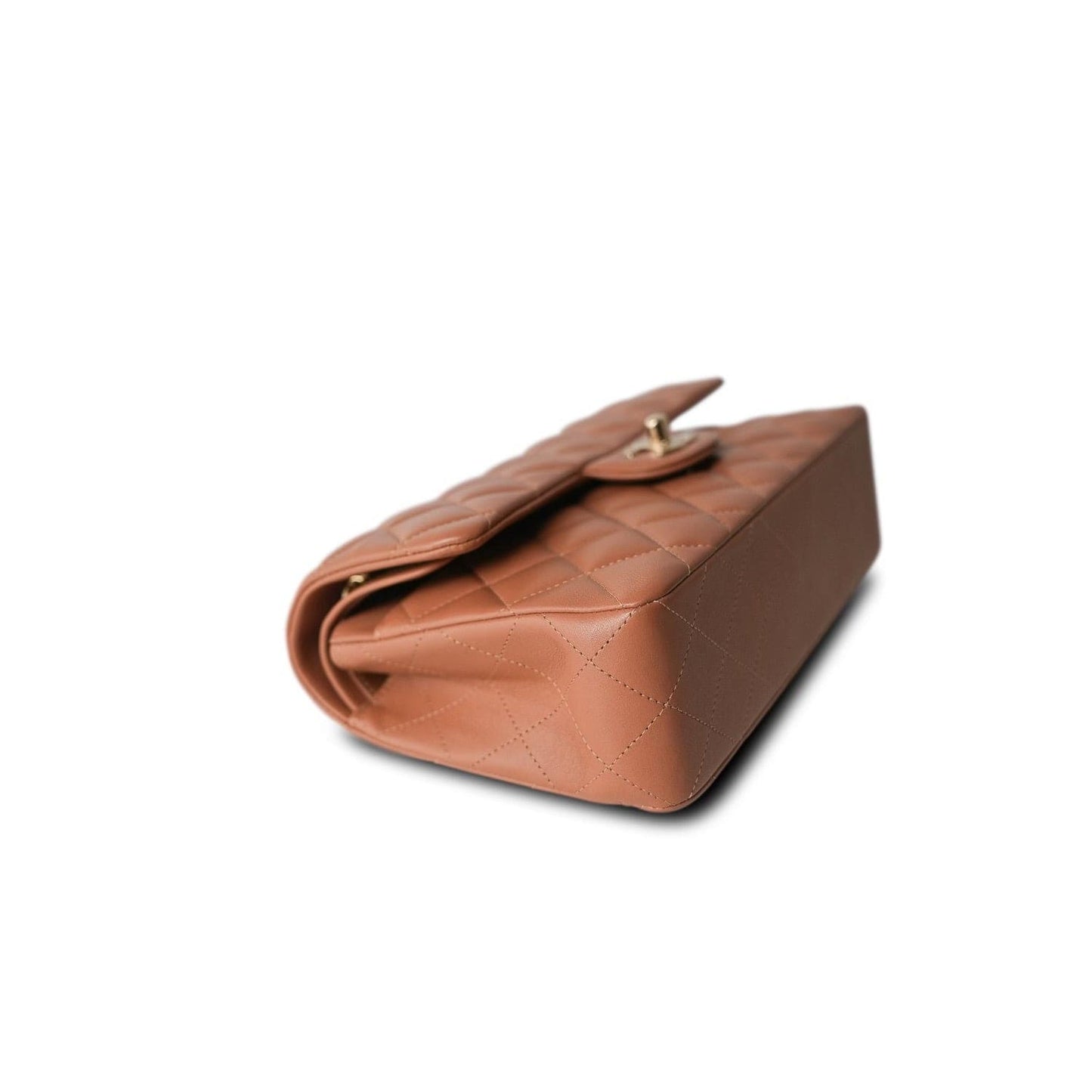 22S Caramel Lambskin Quilted Small Classic Flap Light Gold Hardware