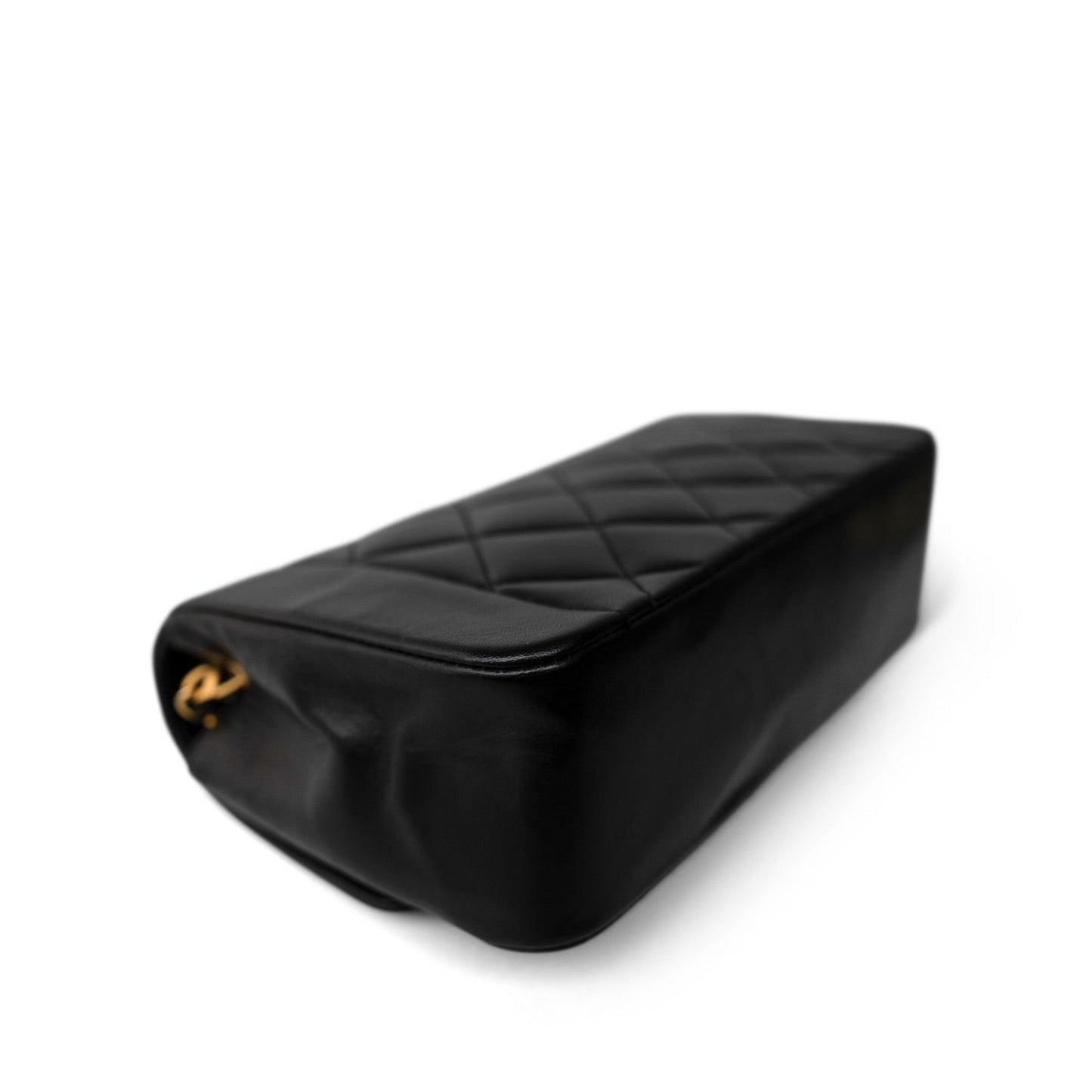 Black Lambskin Quilted Diana Flap Small Gold Hardware