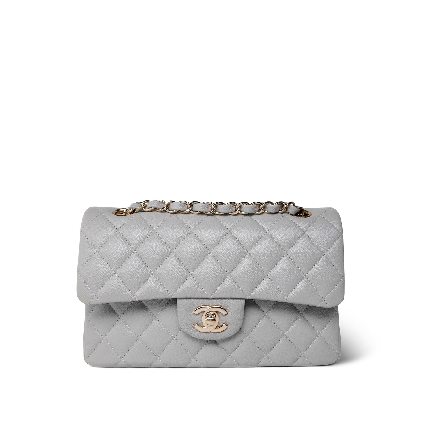 21A Grey Caviar Quilted Classic Flap Small Light Gold Hardware
