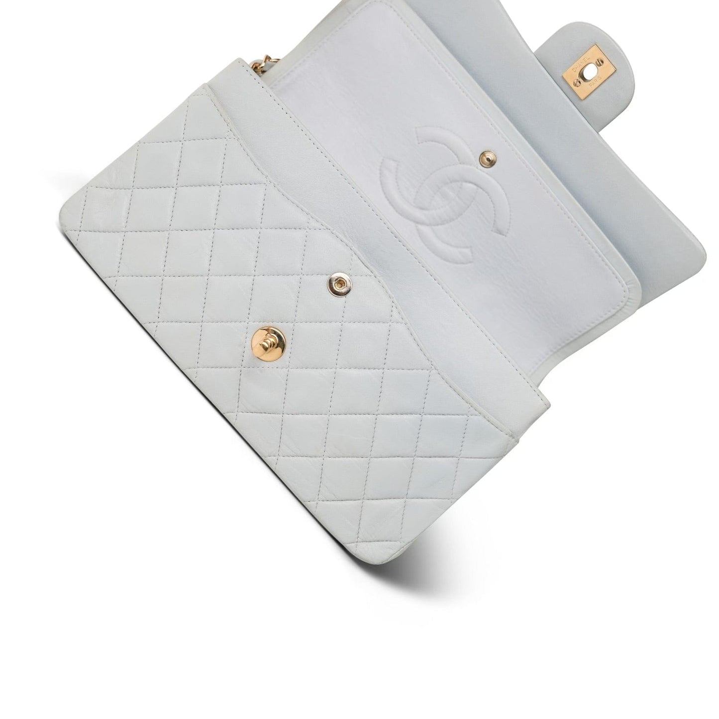 Vintage Light Blue Lambskin Quilted Medium Classic Flap Gold Hardware