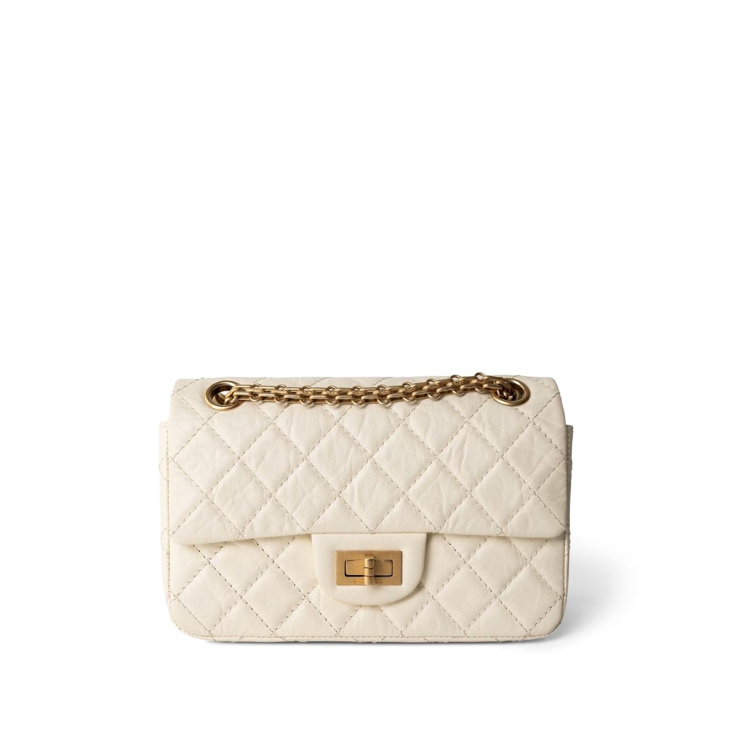 Ivory Aged Calfskin Quilted Mini Reissue Flap Aged Gold Hardware