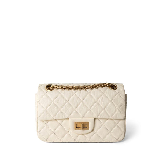 Ivory Aged Calfskin Quilted Mini Reissue Flap Aged Gold Hardware