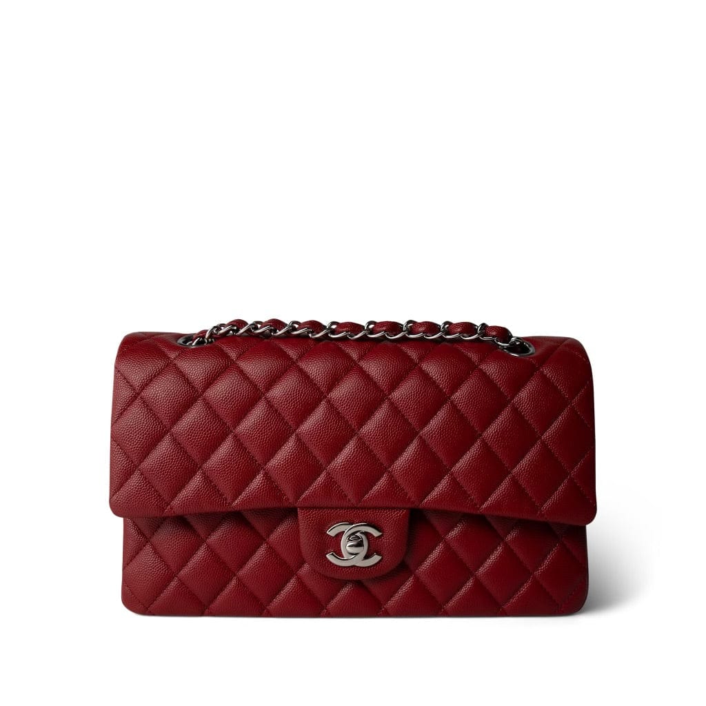 17B Red/Raspberry Caviar Quilted Medium Classic Flap Silver Hardware