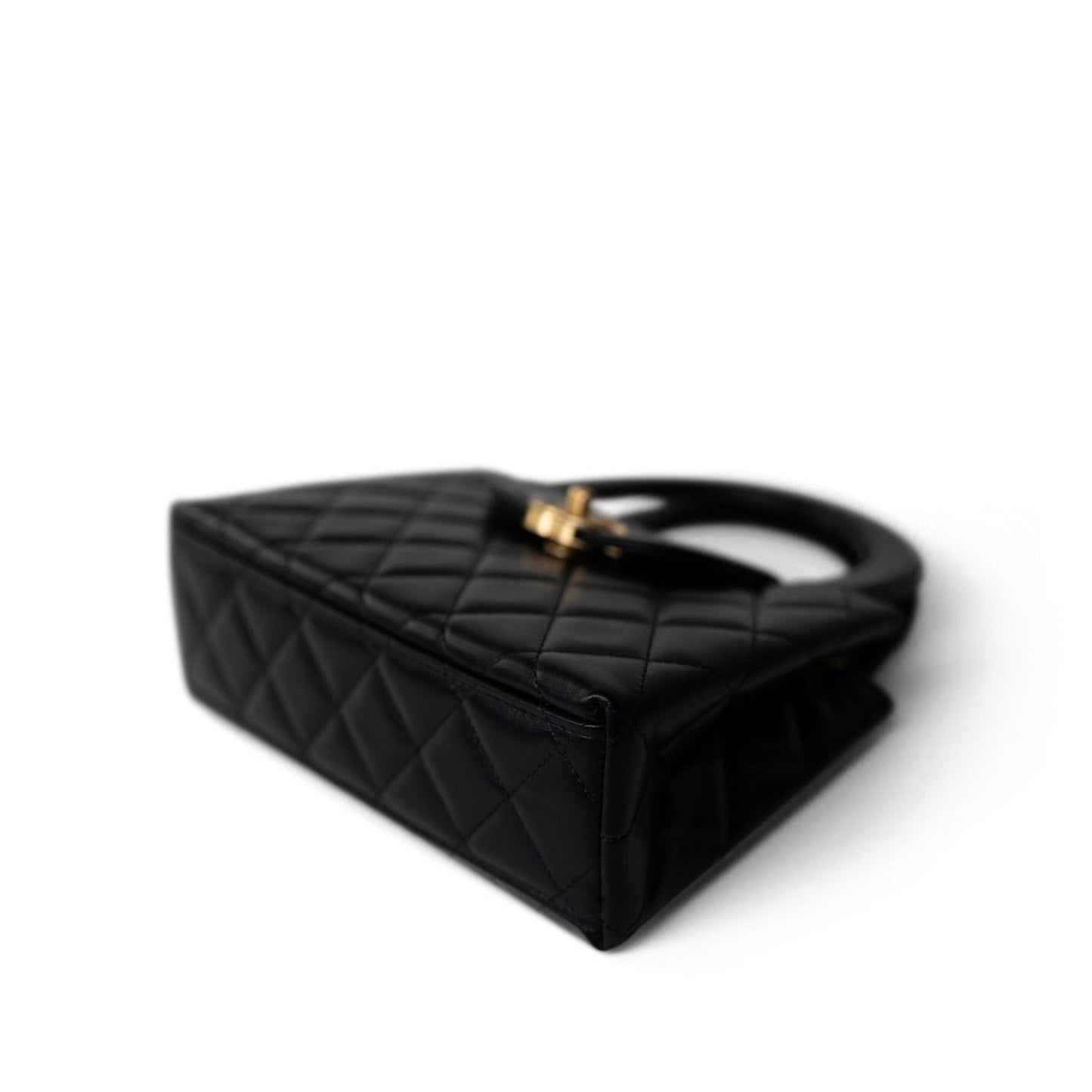 24P Black Shiny Aged Calfskin Nano Kelly Shopper Aged Gold Hardware