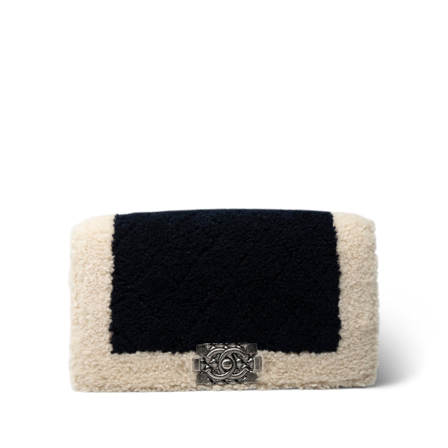 Navy/Cream Shearling Boy Bag Old Medium Ruthenium Hardware