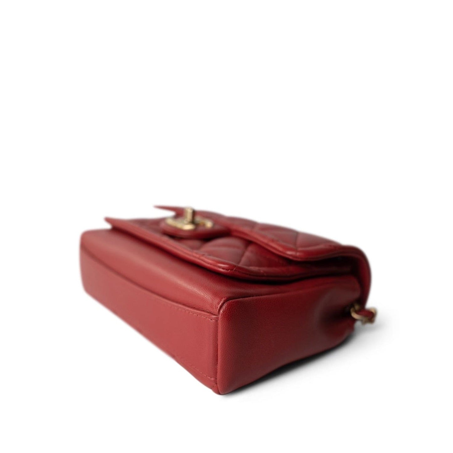 Red Lambskin Quilted Single Flap Chain Leather Link Bag