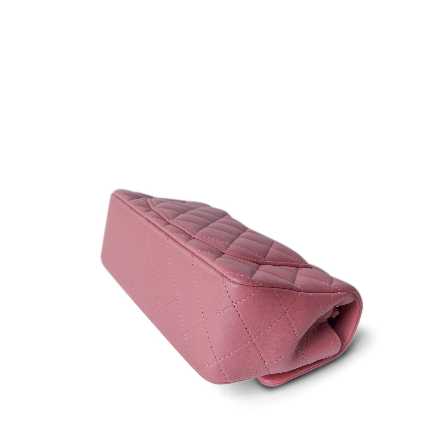 Pink/ Rose Nude Lambskin Quilted Mini Rectangular Flap Silver Hardware