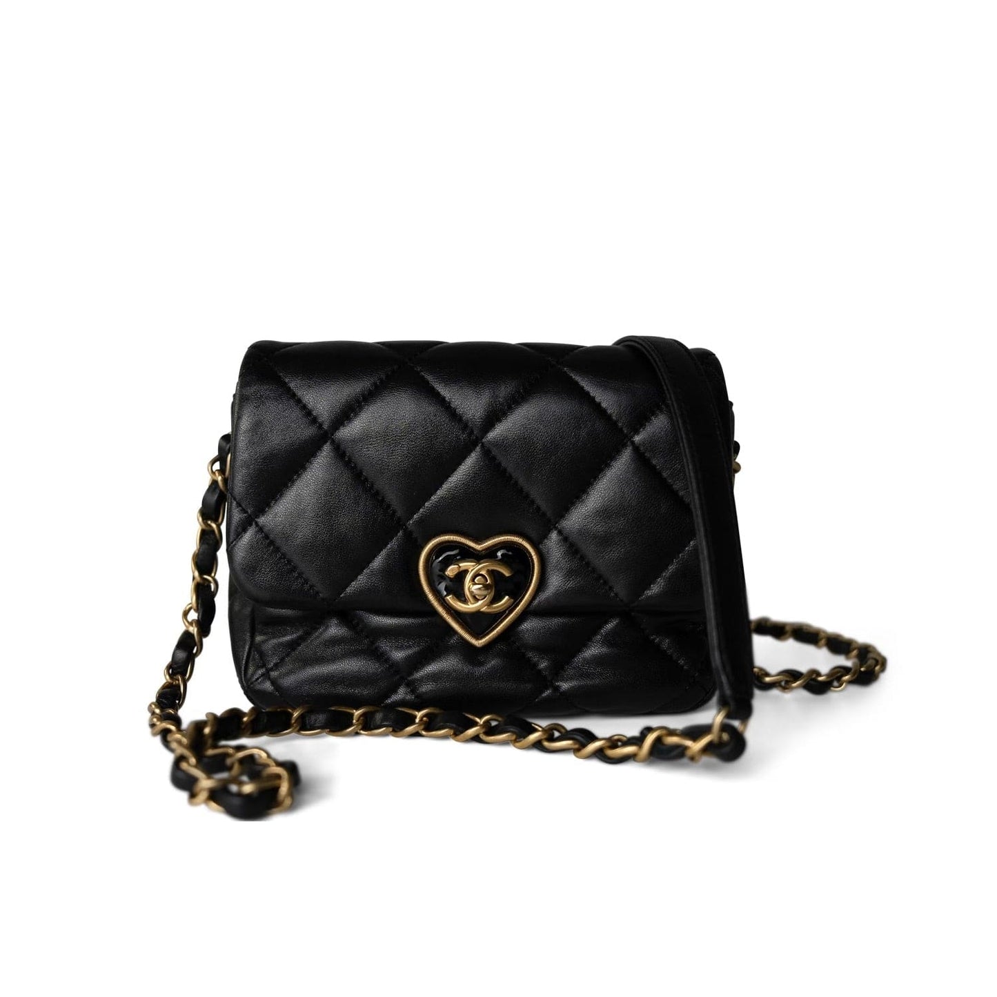 Black Lambskin Quilted Coco Love Flap Bag