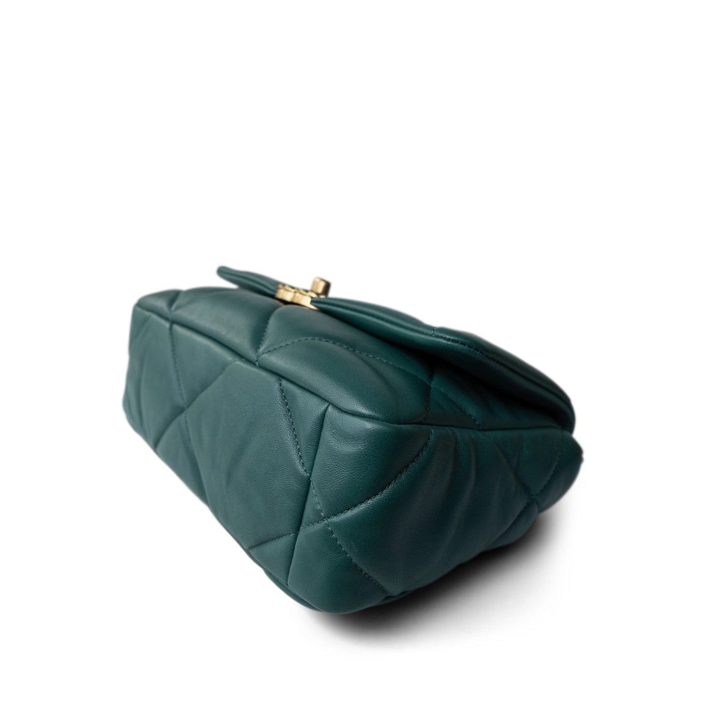 21A Dark Green Lambskin Quilted 19 Flap Small Mixed Hardware