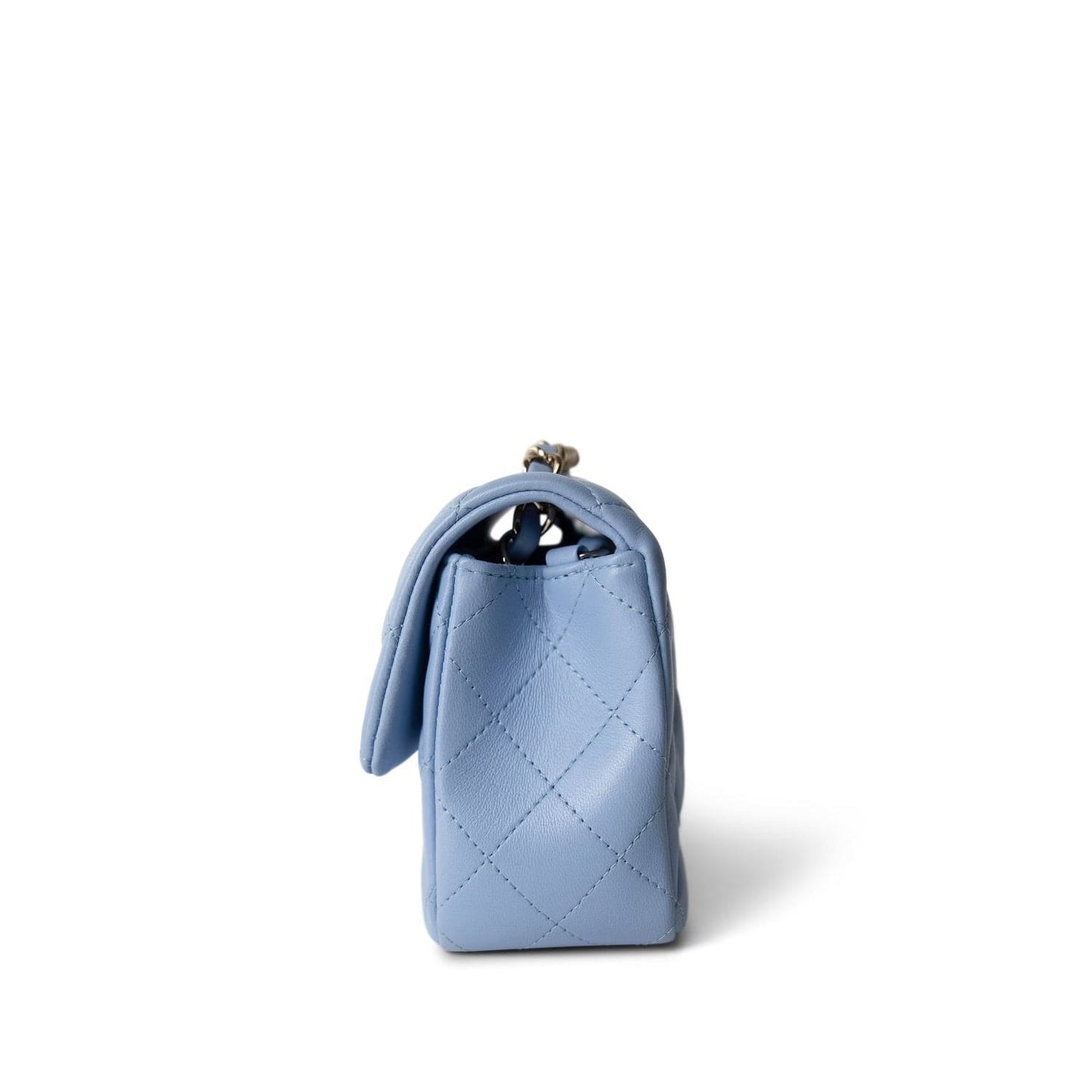 21C Sky Blue Lambskin Quilted Single Flap Mini Rectangular Light Gold Hardware