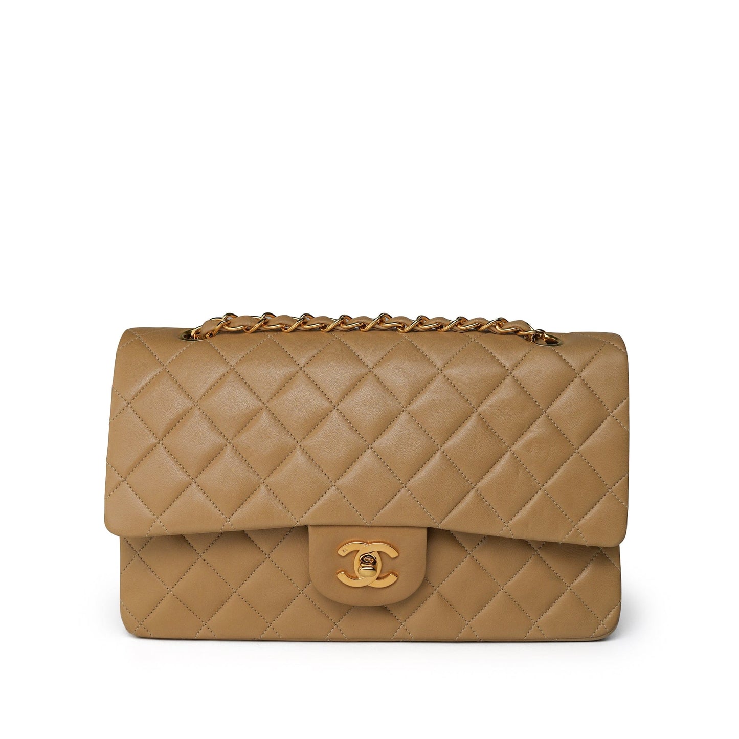 Vintage Beige Lambskin Quilted Classic Flap Medium GHW