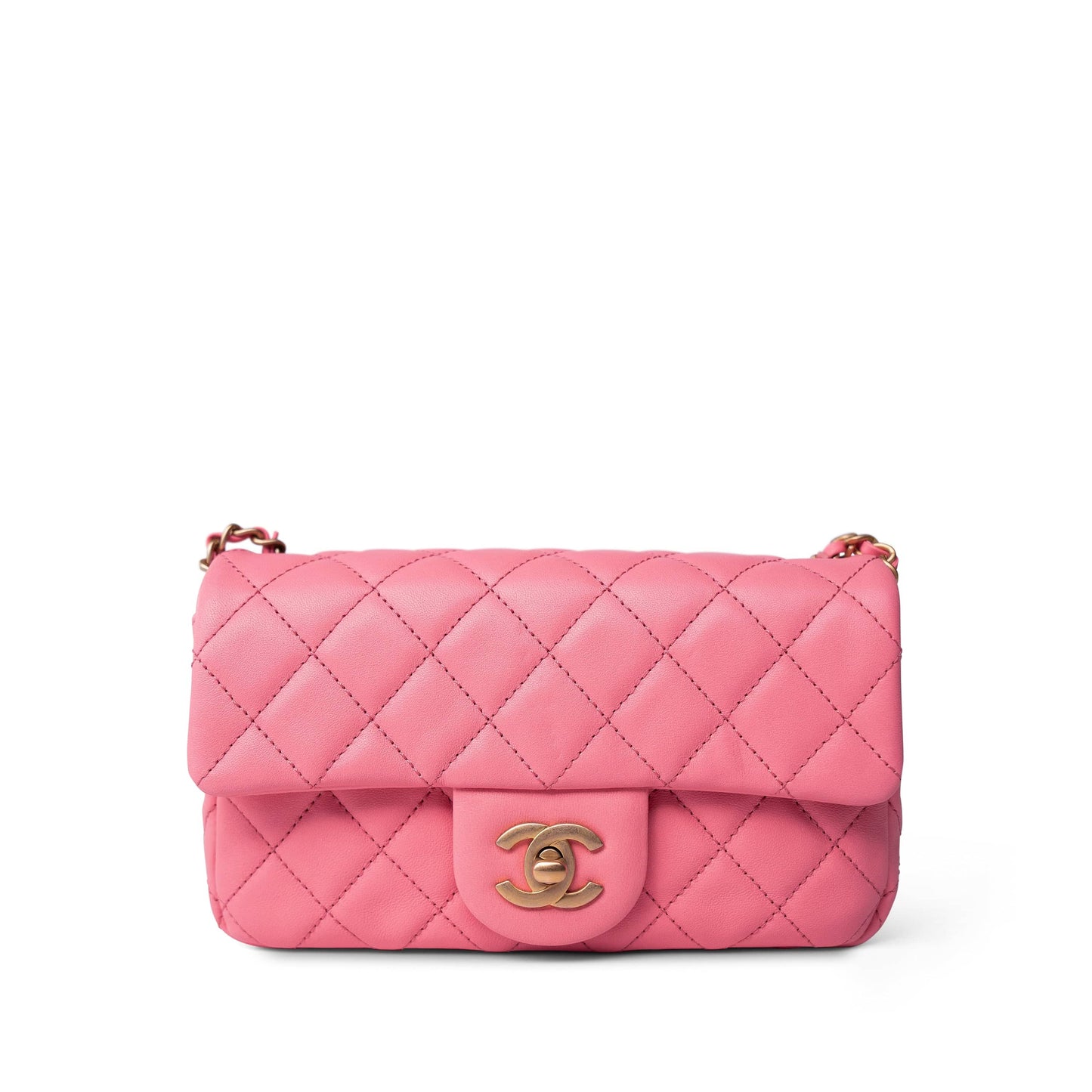 22S Pink Lambskin Quilted Mini Rectangular Pearl Crush Antique Gold Hardware