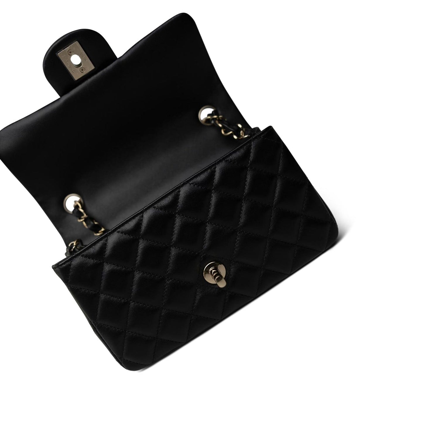 23S Black Lambskin Quilted Mini Rectangular Single Flap LGHW