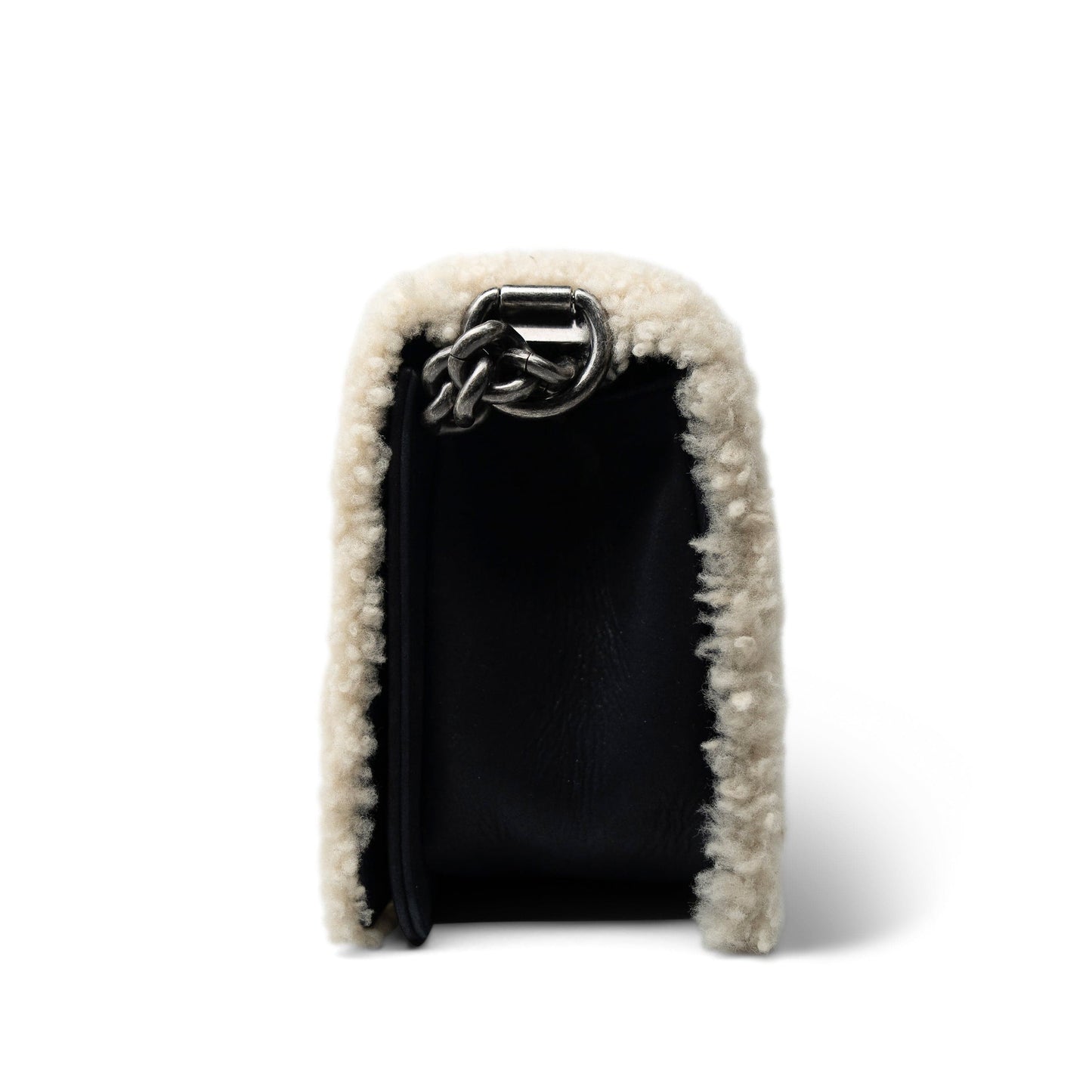 Navy/Cream Shearling Boy Bag Old Medium Ruthenium Hardware