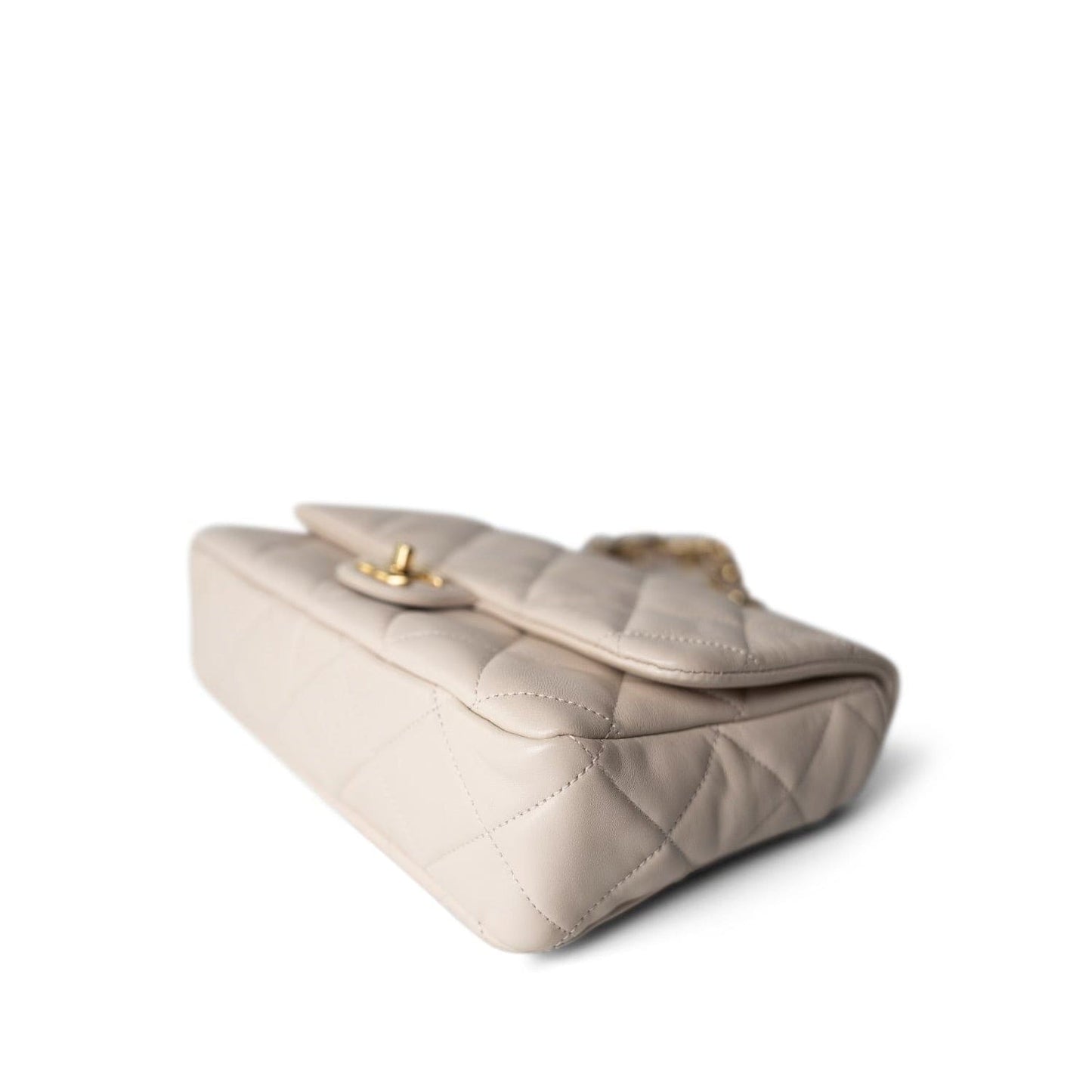 23P Light Beige Lambskin Quilted Funky Town Flap Antique GHW