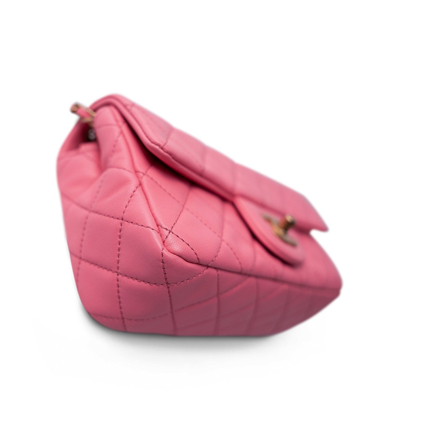 22S Pink Lambskin Quilted Mini Rectangular Pearl Crush Antique Gold Hardware