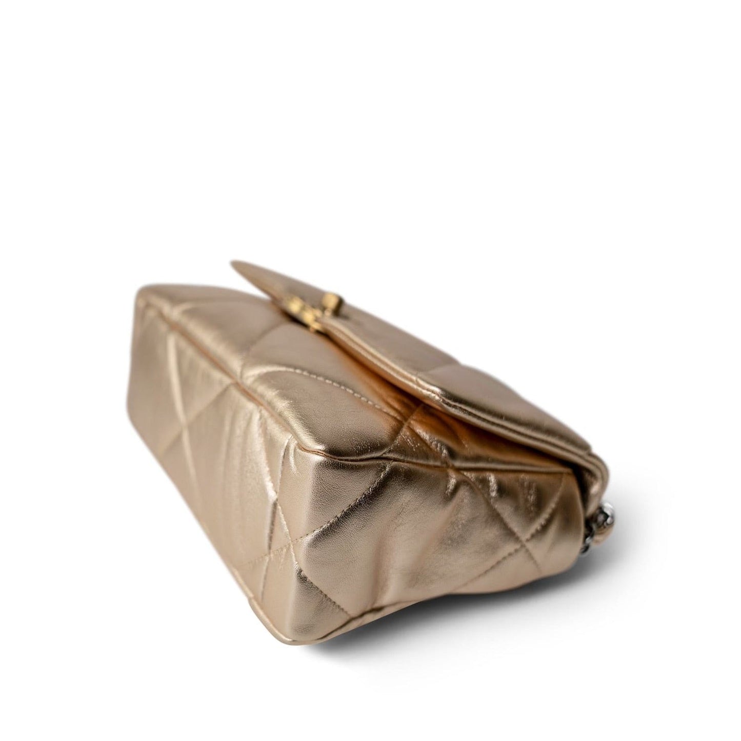 21S Gold Metallic Lambskin Quilted 19 Flap Small MHW