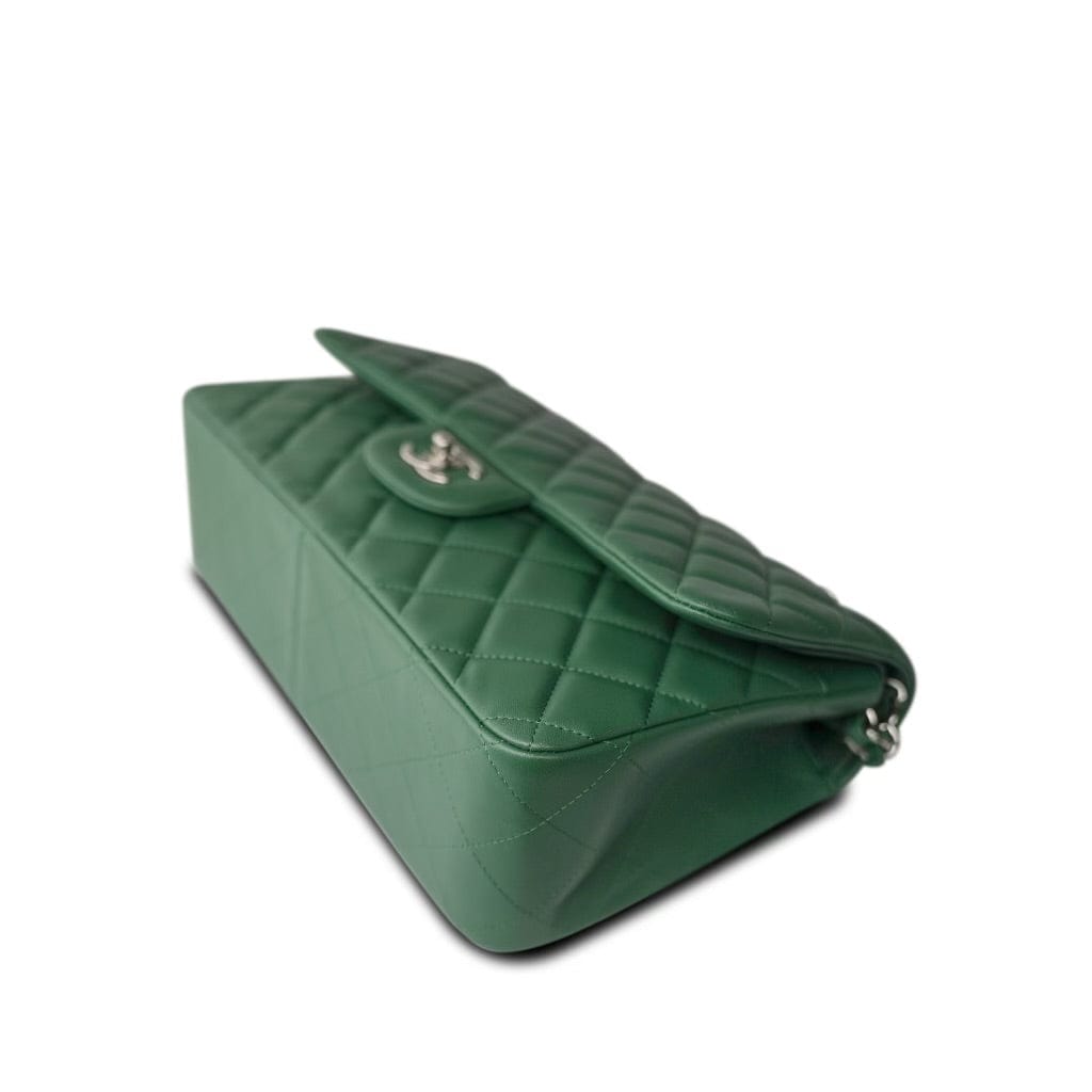 19B Dark Green Lambskin Quilted Classic Flap SHW