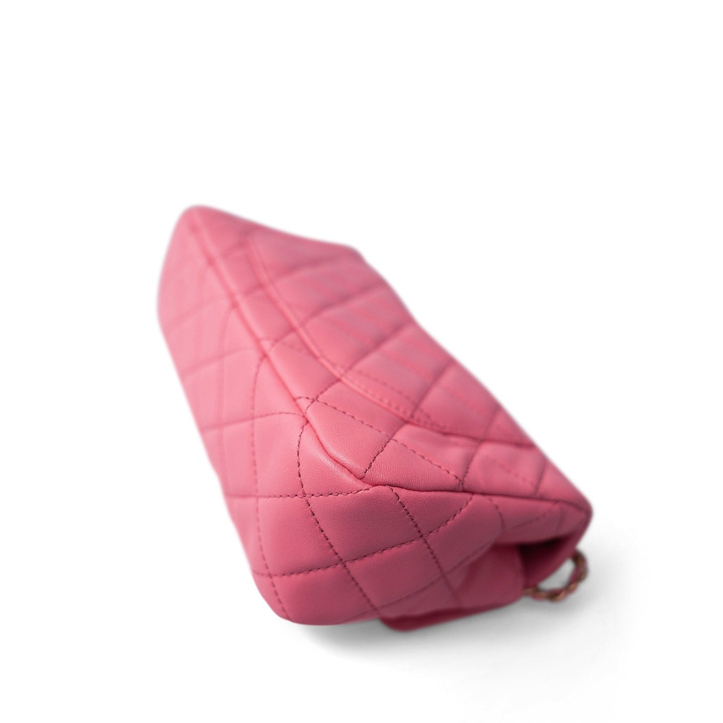 22S Pink Lambskin Quilted Mini Rectangular Pearl Crush Antique Gold Hardware