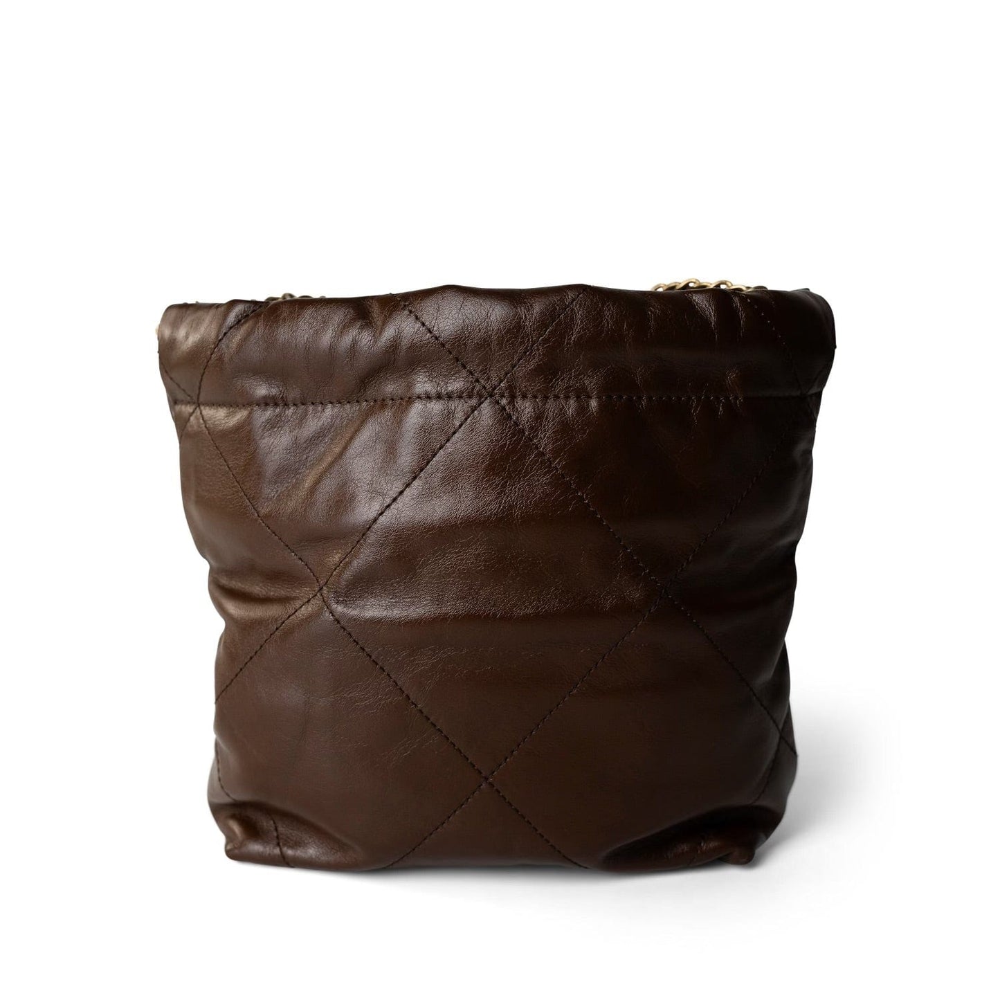 23A Brown Calfskin Quilted Mini 22 Bag Antique Gold Hardware