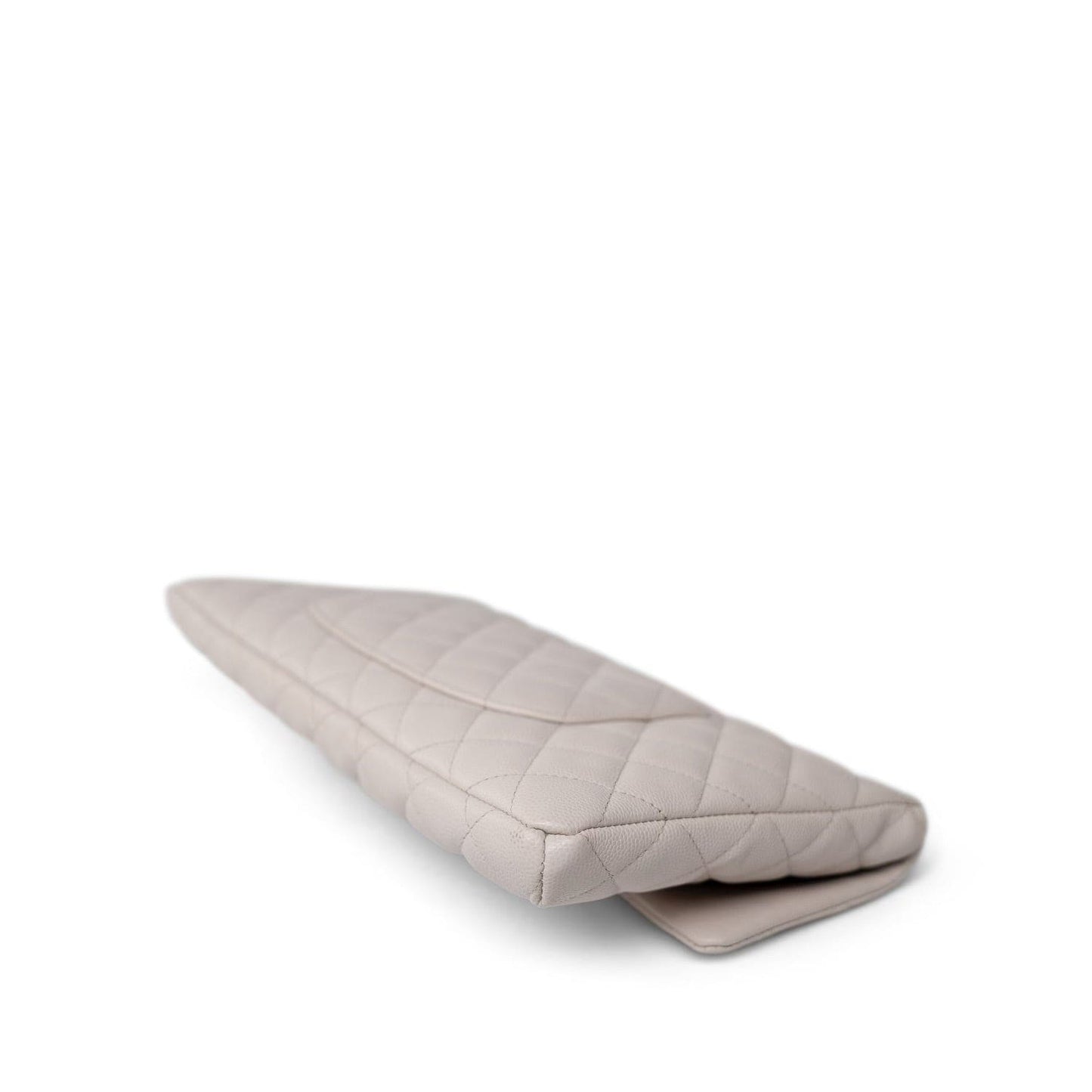 Ivory/Light Beige Caviar Quilted Classic Clutch Silver Hardware