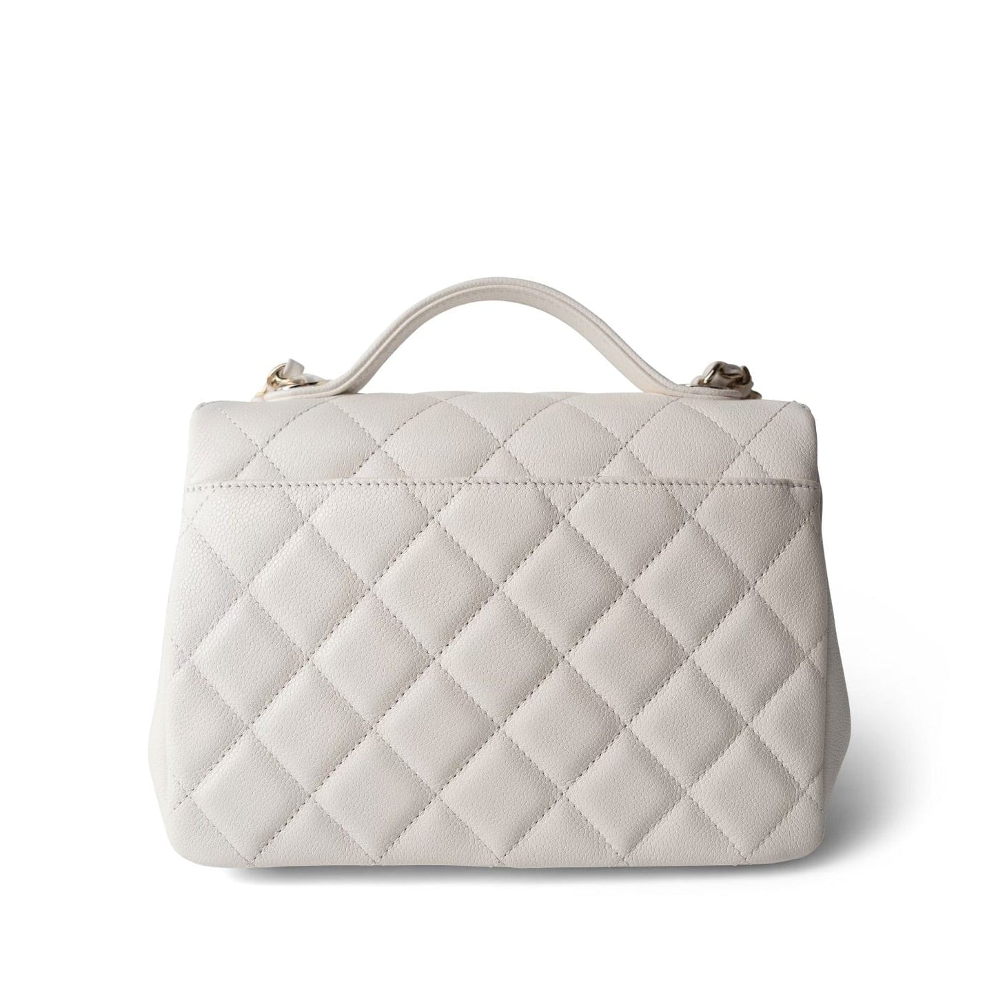 22B White Caviar Quilted Business Affinity Medium Flap Light Gold Hardware