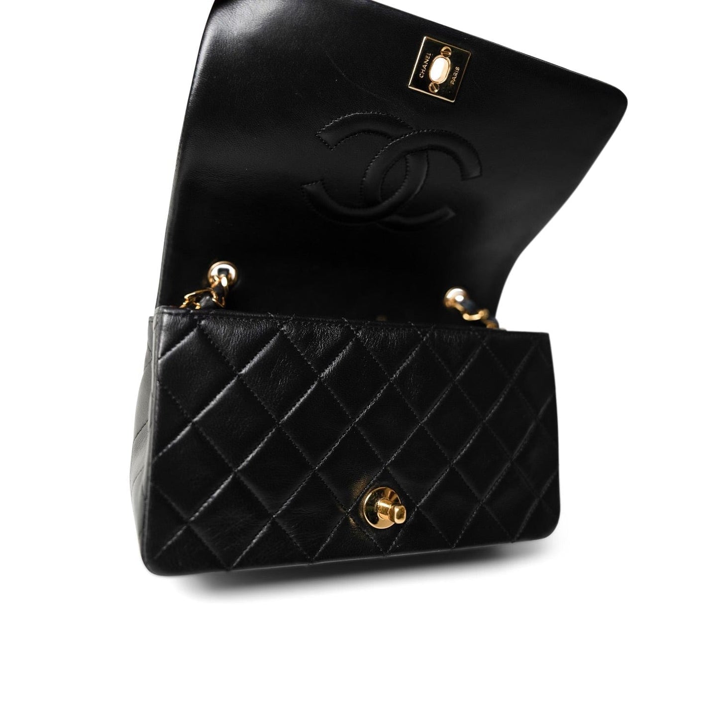 Black Lambskin Quilted CC Full Flap Bag Gold Hardware