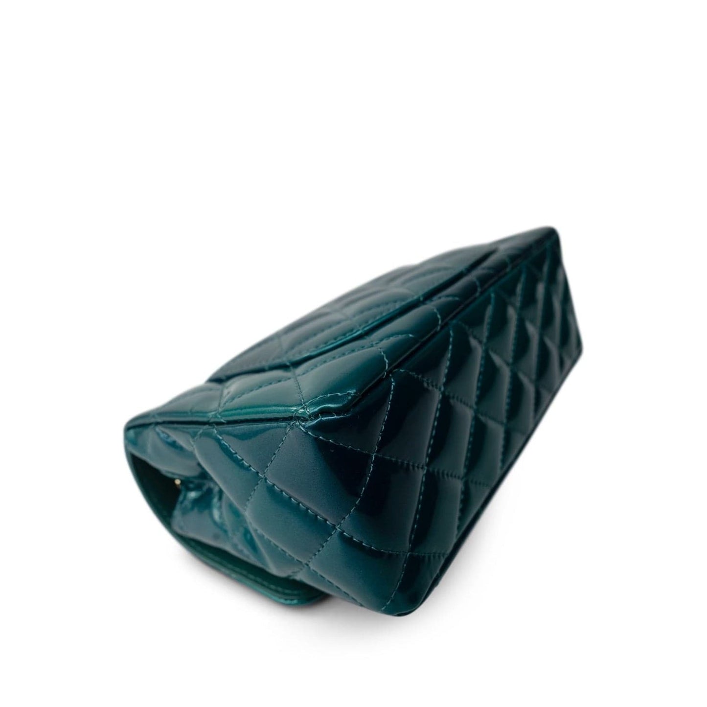 23P Multi Tone Green Patent Quilted Mini Rectangular Flap Light Gold Hardware