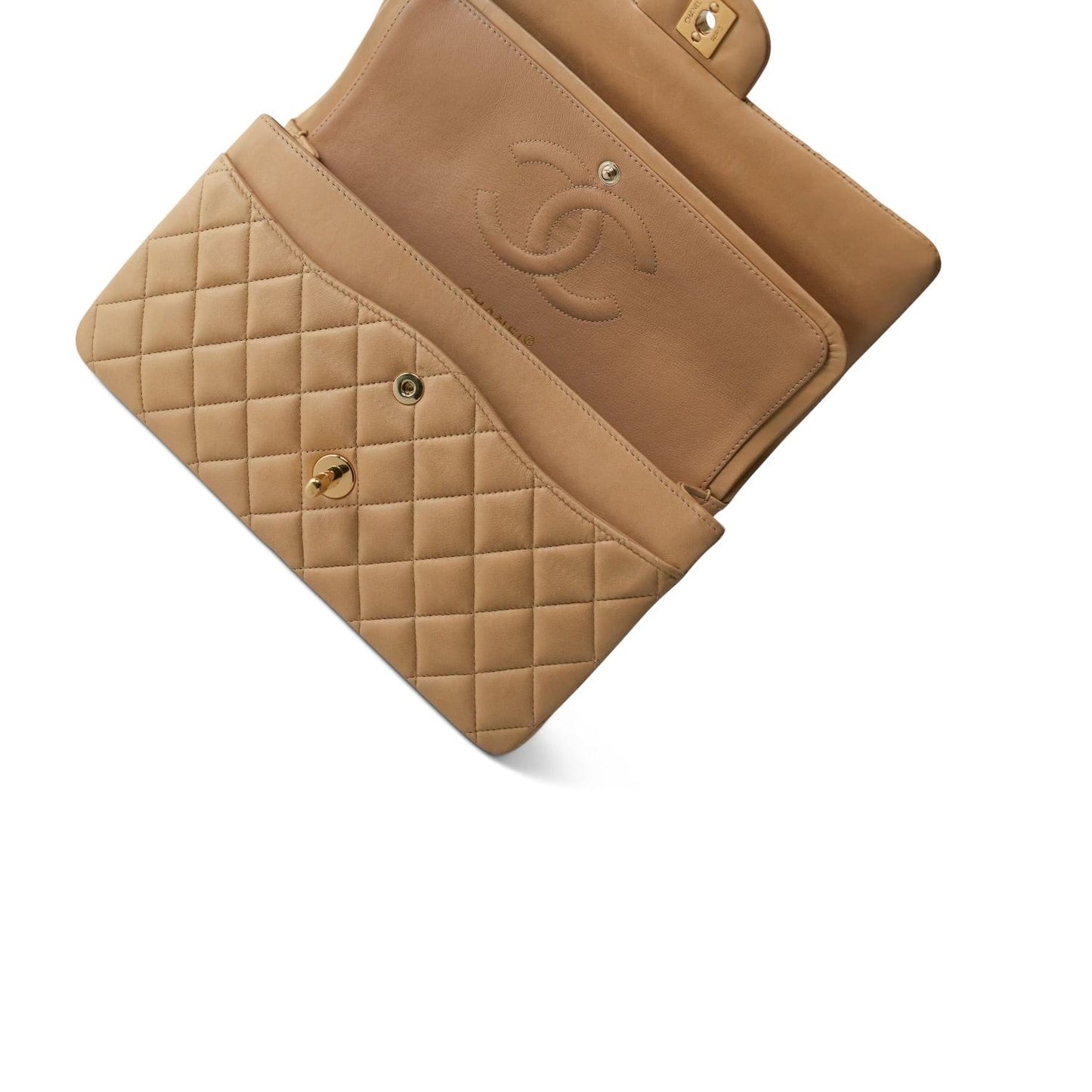 Vintage Beige Lambskin Quilted Medium Classic Flap Gold Hardware