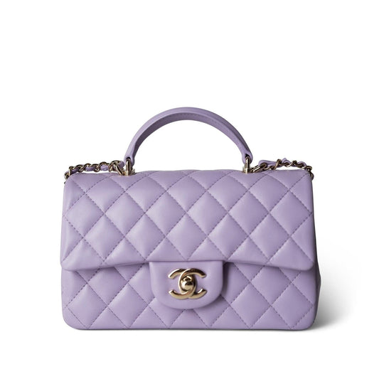 24P Lavender Lambskin Mini Top Handle Light Gold Hardware