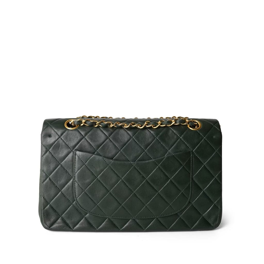 Vintage Dark Green Lambskin Quilted Classic Flap Medium Gold Hardware