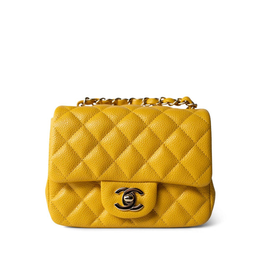 18S Yellow Caviar Quilted Mini Square Flap LGHW