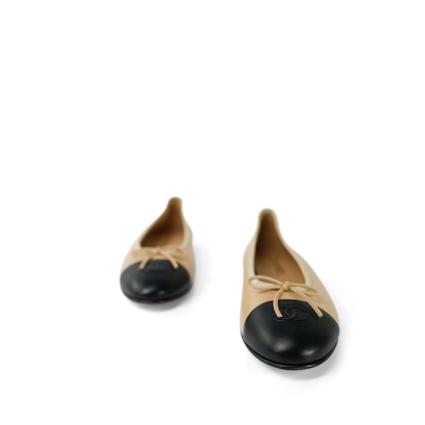 Beige/Black Lambskin Cap Toe CC Ballerina Flats Size 41.5