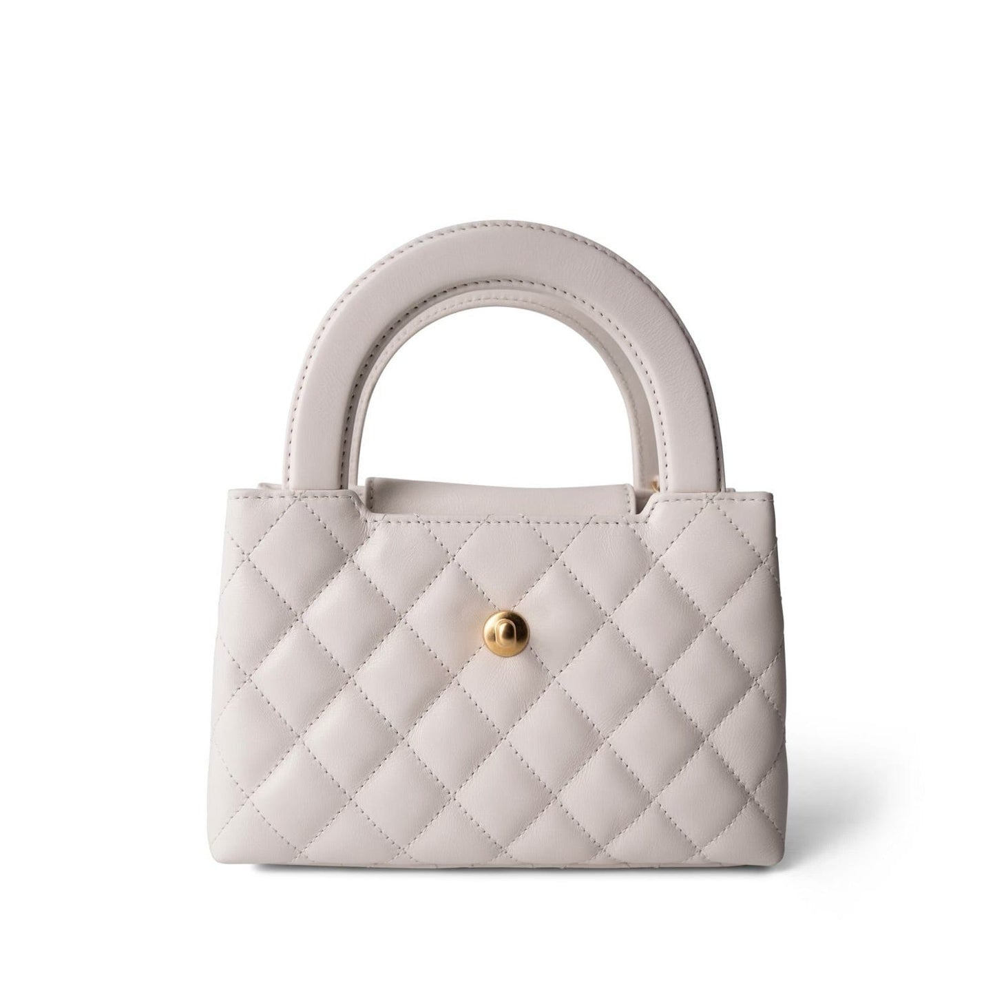 24P Shiny Aged Calfskin Quilted Nano Kelly Shopper White Antique Gold Hardware